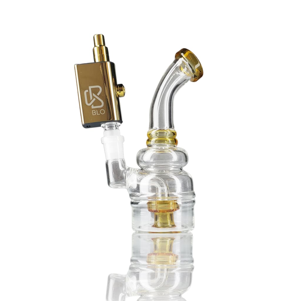 Blo Tokes Electric glass dab rig with gold accents, easy magnetic connection, quick heating