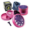 Pink Metal Herb Grinder with Decorative Top and Denim Carrying Pouch - Best Weed Grinders