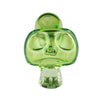 Bone Head Skull Glass Pipe: Green glass mushroom figurine with a face design on its cap