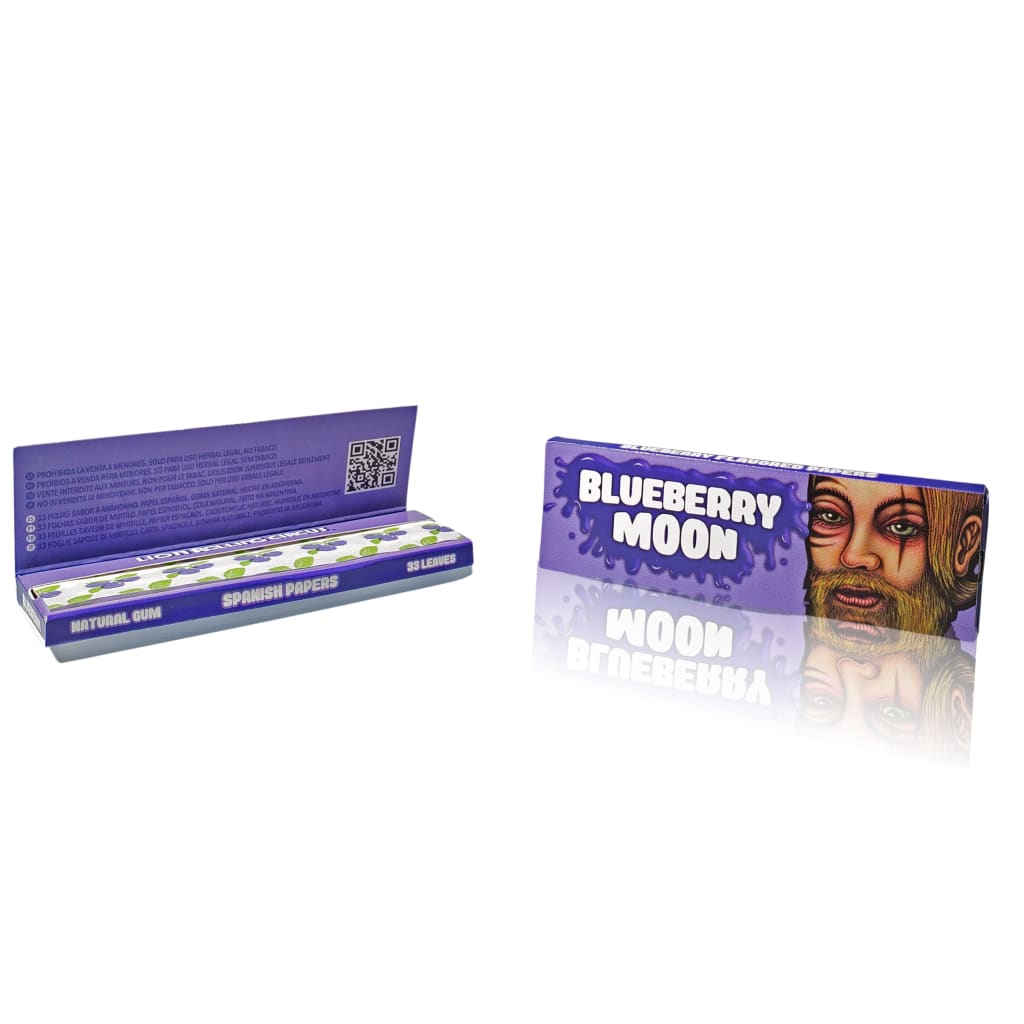 Lion Rolling Circus flavored rolling papers in Blueberry Moon packaging with a purple face