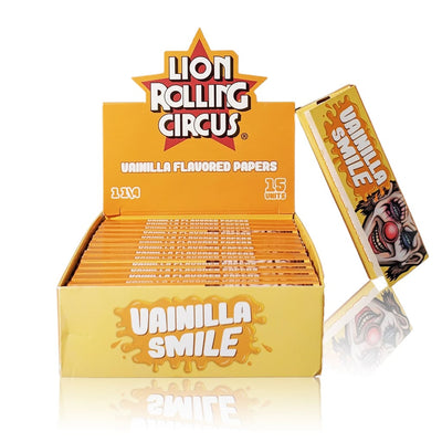 Box of Lion Rolling Circus vanilla flavored rolling papers, slow burn rate