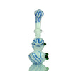 Color Frit Art Bubbler with zigzag lines featuring blue swirls and green accents