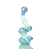 Glass pipe ’Color Frit Art Bubbler’ with blue zigzag lines on a pale blue-green base