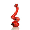 Red color frit art bubbler with zigzag lines and curved neck, bulbous base