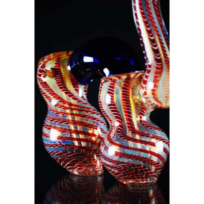 Double Chamber Glass Bubbler with Twisting Smoke and Colorful Red and White Patterns