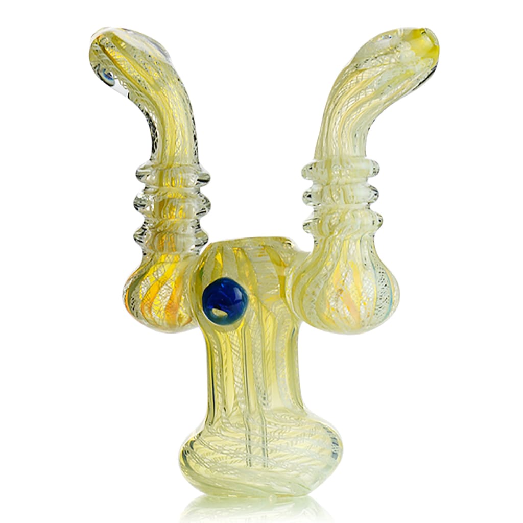 Couples Twisting Art: Bubbler Double Mouth with Curved Stems and Blue Accent