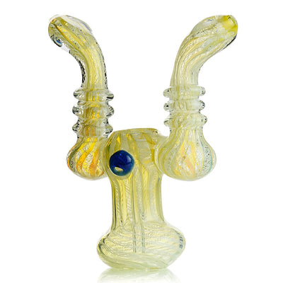 Couples Twisting Art: Bubbler Double Mouth with Curved Stems and Blue Accent