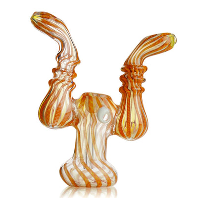Couples Twisting Art: Double Mouth Bubbler with orange and white swirled glass pipes