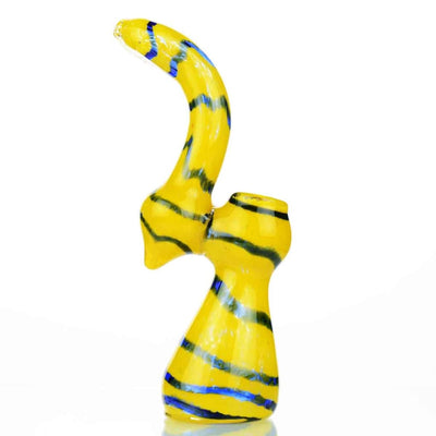 High-quality borosilicate glass bubbler water pipe: yellow with blue and green swirled stripes
