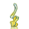 Silver Fume Glass Bubbler: Curved Pipe With Yellow-blue Swirling Twisting Patterns