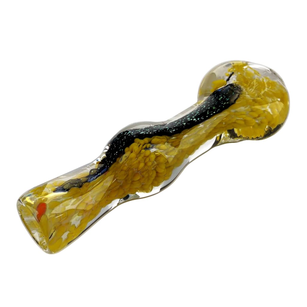 Bumble Bee Chillum: Black Hand Pipe with Yellow & Black Swirls, Fritted Glass Craft