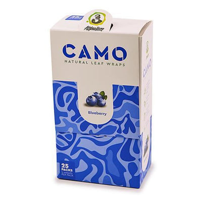 Box of Camo natural leaf wraps: blueberry-flavored, 25 packs, chamomile & mate plants