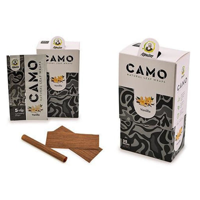 Camo natural leaf wraps with vanilla flavor for smoking, displayed chamomile & mate blunt wraps