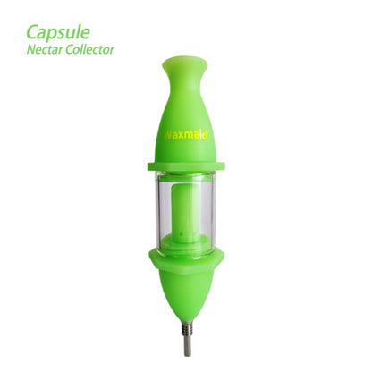 Bright green Waxmaid Capsule Nectar Collector with silicone glass and Vapmok branding