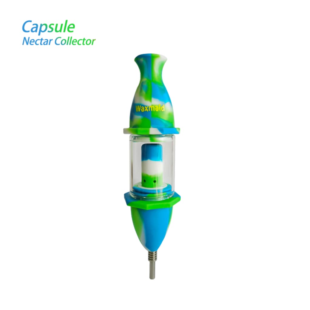 Colorful Waxmaid Capsule Nectar Collector with Silicone Glass in blue and green tones