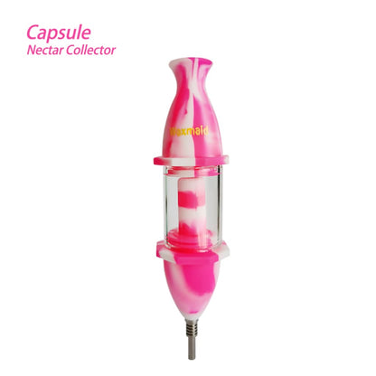 Pink and white Waxmaid Capsule Nectar Collector with silicone glass and tapered ends