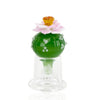 Empire Glassworks Space Cruiser Carb Cap: Green Glass Flower With Pink Blossom On Clear Base