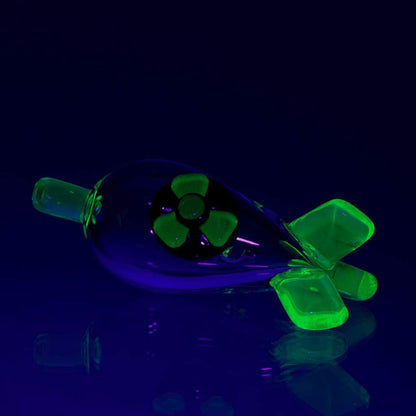 Glass pipe with glowing green accents, Radioactive Bomb Carb Cap by Empire Glassworks