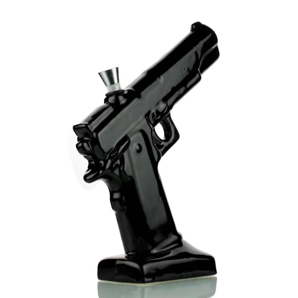 Black ceramic gun water pipe with metallic cap, 8hand pipe, approx. 325g