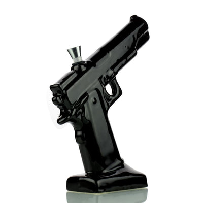 Black ceramic gun water pipe with metallic cap, 8hand pipe, approx. 325g