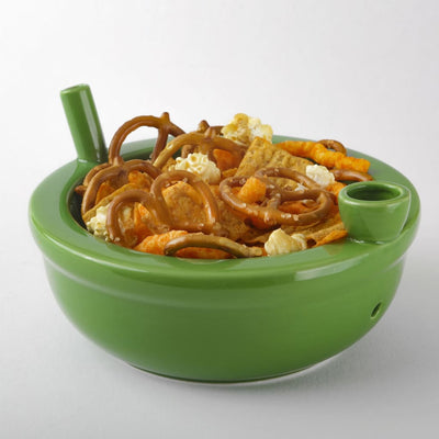 Green Ceramic Novelty Roast & Toast Cereal Bowl filled with noodles and vegetables