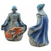 Blue-skinned figurine with dragon holding Ceramic Water Pipe - 8 x 6