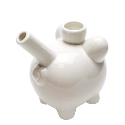 Ceramic white piggy hand pipe with spouts, fun pigs novelty gift
