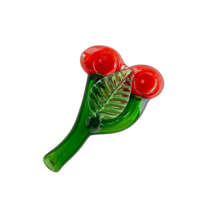 Cherry hand pipe glass with green stem and leaf, ideal with rubbing alcohol formula