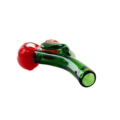 Cherry hand pipe with red bowl and green stem, easy cleaning with rubbing alcohol formula