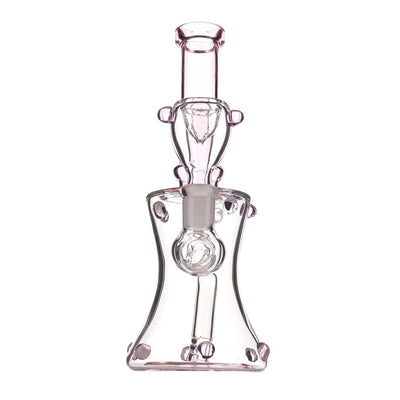Beaded mini bong with glass beaded body, slide bowl, spherical chamber, and percolators