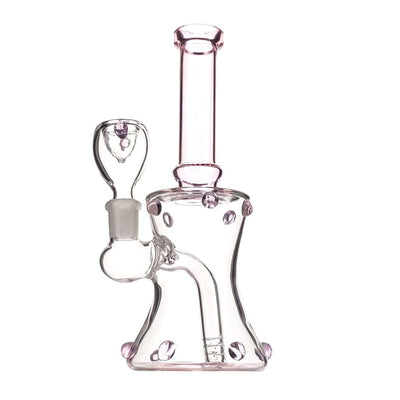 Beaded mini bong with glass slide bowl, percolator base, and tall neck for smooth hits