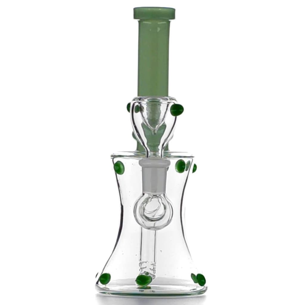 Beaded Mini Bong with glass beaded body, green accents, and slide bowl