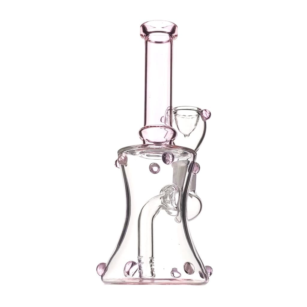 Beaded mini bong with glass slide bowl and pink-tinted glass beaded body