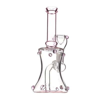 Beaded mini bong with glass slide bowl and pink-tinted glass beaded body