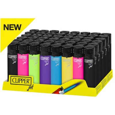 Display of colorful Clipper Classic Original jet lighters in durable, super strong nylon