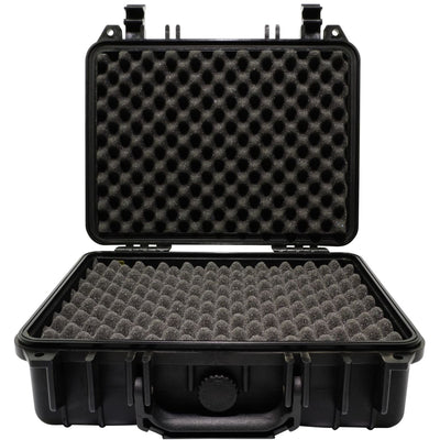 Large black coffin case with foam padding for hand pipe protection