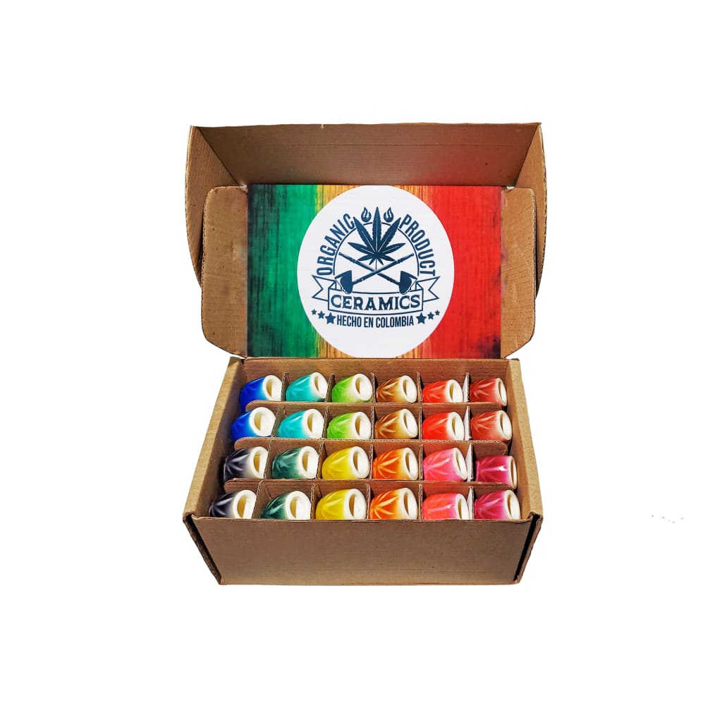 Colorful Colombian ceramic pipes with smooth finishes for young smokers in a row