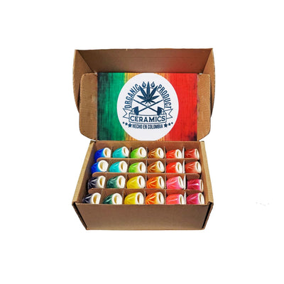 Colorful Colombian ceramic pipes with smooth finishes for young smokers in a row