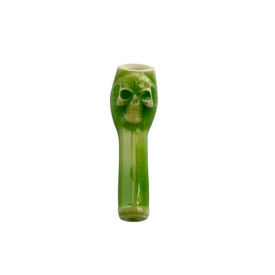 Green glass skull pipe from Colombian ceramic pipes designed for young smokers with smooth finishes