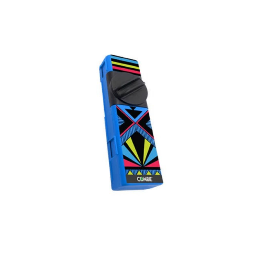 All-in-one dry herb grinder kit with blue Combie charger in vibrant patterns