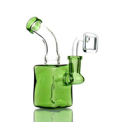 Compact 5 Cube Rig: Glass water pipe with green accents and 14mm banger