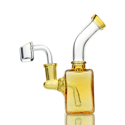 Compact 5 Cube Rig: Glass Water Pipe with Yellow Base and Clear Stem, 14mm Banger Included
