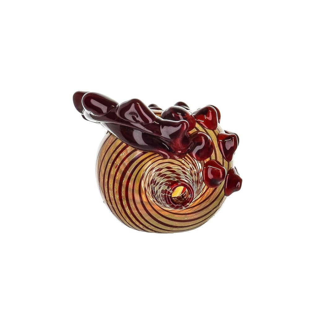 Maroon Conch Shell Pipe in Borosilicate Glass with dragon-like swirled patterns, conversation starter