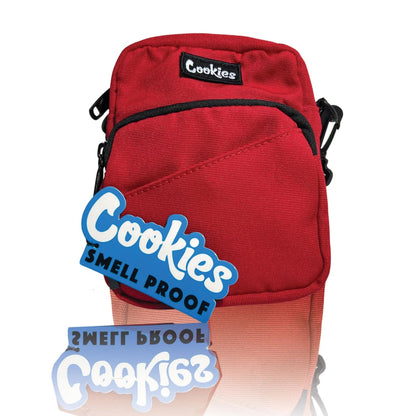 Red Smell Proof Clyde Shoulder Bag by Cookies Clothing with ’Cookies’ branding and tag