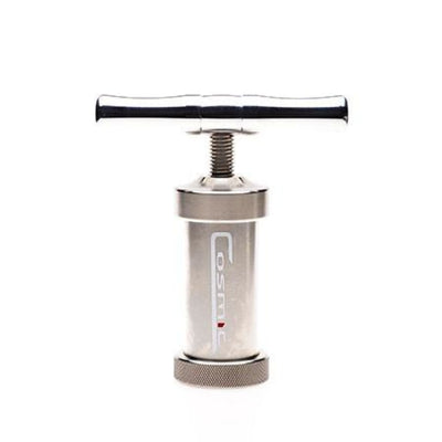 T-handle style wine bottle opener with vertical lever for maximum torque action producing perfect chips