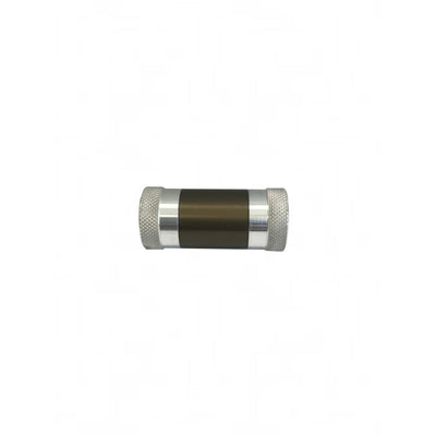 Croc Crusher pollen press for glass hand pipes with textured silver ends and smooth brown center