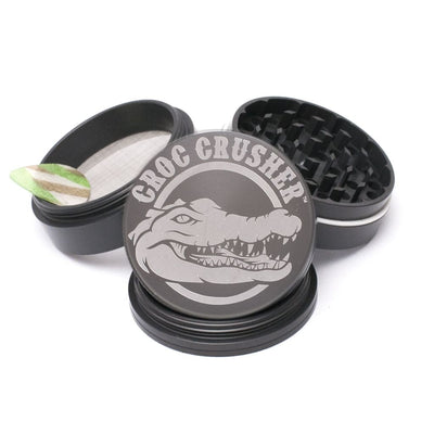 Croc Crusher Herb Grinder With Diamond Teeth And Teflon Glide Ring, Alligator Logo On Lid