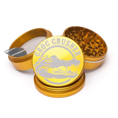 Golden Metal Croc Crusher Herb Grinder With Diamond Teeth And Teflon Glide Ring