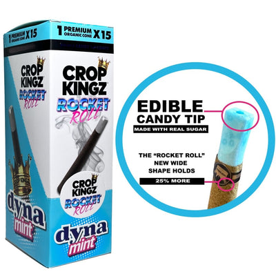 Box of Crop Kingz Rocket Roll pre-rolled cones with compressed sugar candy tip feature