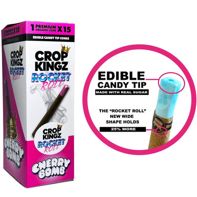 Crop Kingz Rocket Roll in cherry bomb flavor with edible candy tip, organic hemp wraps